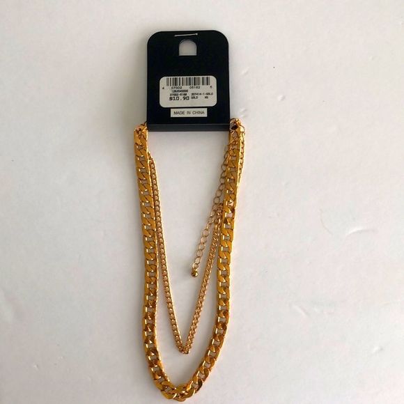 Gold color double link chain necklace brand new - Picture 3 of 3